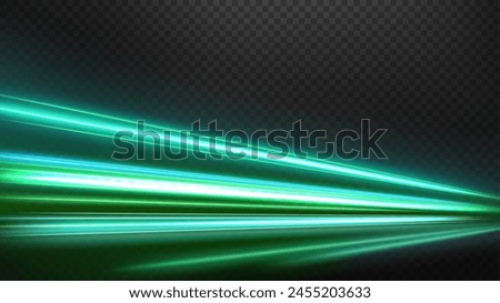 Green Light Trails, Long Time Exposure Motion Blur Effect, Vector Illustration