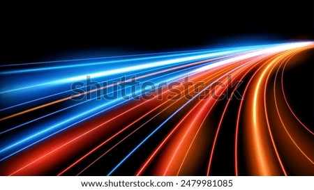 Colorful Light Trails, Long Time Exposure Motion Blur Effect, Vector Illustration