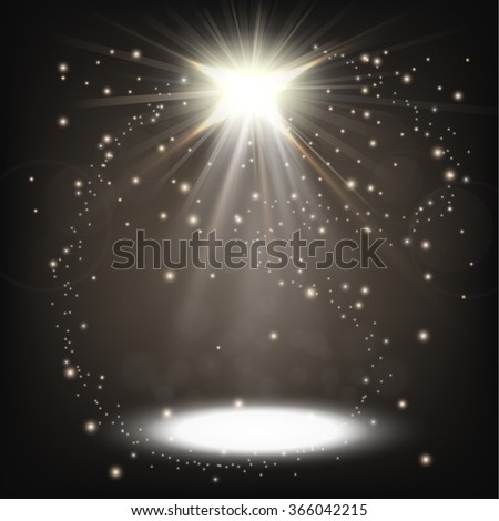 White spotlight shining with sprinkles floating