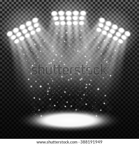 Bright stadium spotlights on transparent background