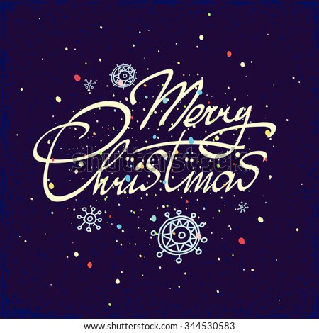 Merry Christmas Hand Lettering Isolated On Dark Background. Greeting Card. Vector Image. Modern