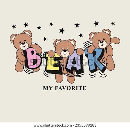 cute teddy bears vector illustration on colorful bear lettering