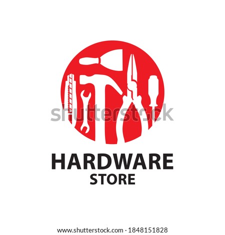 Vector logo of a building tools in circle for a hardware store