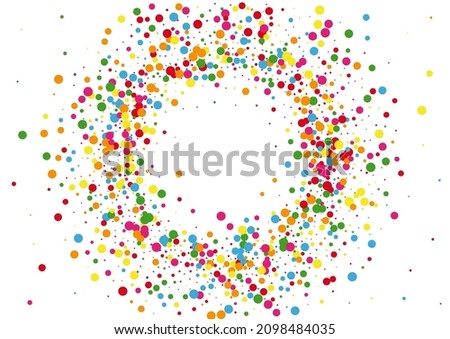 Blue Dot Falling Illustration. Confetti Summer Background. Multicolored Banner Circle. Yellow Colour Round Texture.