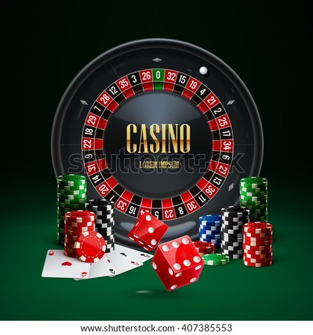 casino roulette, chips, red dice, set,realistic objects,icon, background with place for text