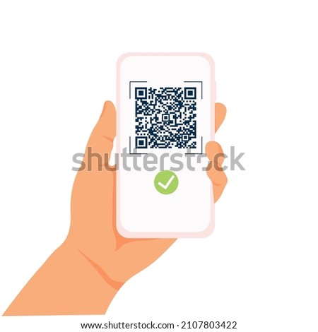 Certificate of vaccine and immune from covid in smartphone screen. Green passport in phone app. Health passport on digital screen with qr code for control and check of safety from covid-19. Vector sto