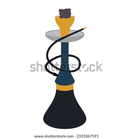 Shisha hookah with red hot coals.  Vector stock illustration. Smoking hookah in the shisha bar. Isolated on a white background.