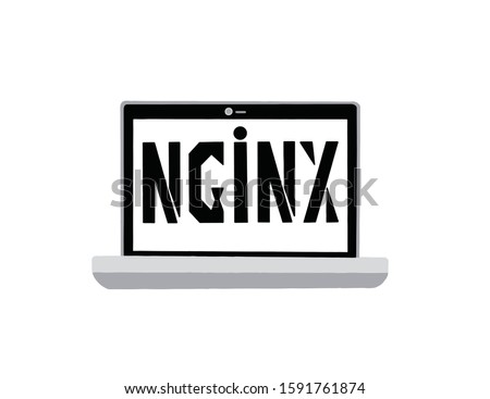 A laptop on an white background showing a writing that says NGINX. Vector illustration
