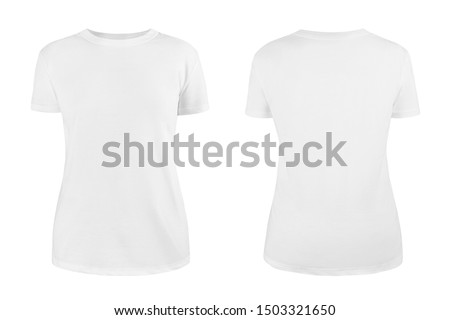 Women's white blank T-shirt template,from two sides, natural shape on invisible mannequin, for your design mockup for print, isolated on white background. Stok fotoğraf © 
