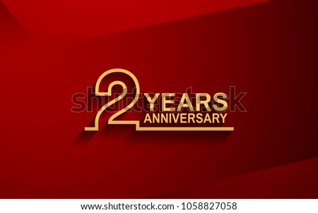 2 years anniversary line style design golden color with elegance red background for celebration