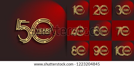 Set of Anniversary emblems golden color, anniversary design with labyrinth style number for booklet, leaflet,invitation card, magazine, poster, web, greeting card of celebration event 商業照片 © 
