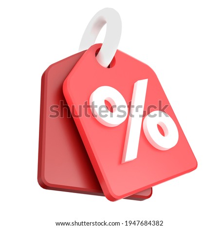 Red price tag label with percentage for  sale marketing promotion icon 3D render illustration