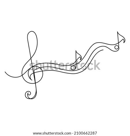Continuous drawing of a single line musical concept. Hand-drawn vector Poster of a musical concert or festival. Treble clef and notes.
