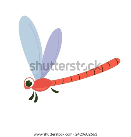 Cute red dragonfly. Simple doodle illustration isolated