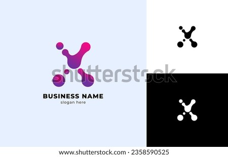 letter X molecule logo design is a logo design that illustrates atomic molecules that form the letter X, a logo for medical research, design studios, laboratories, hospitals, etc.