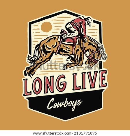 Cowboy riding horse in badge illustration