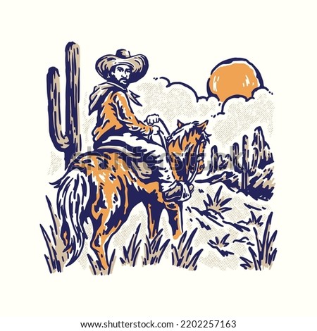 An illustration of a cowboy riding horse