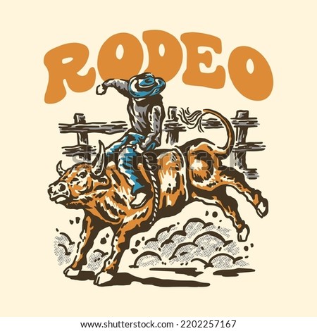 An illustration of a bull rodeo cowboy