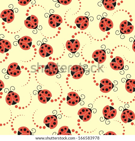 Vector illustration of seamless texture with cartoon ladybugs