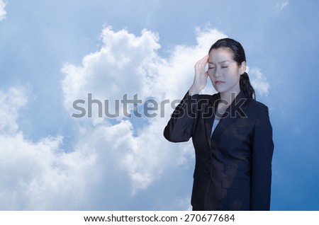 double exposure of asian business women over sky cloud background