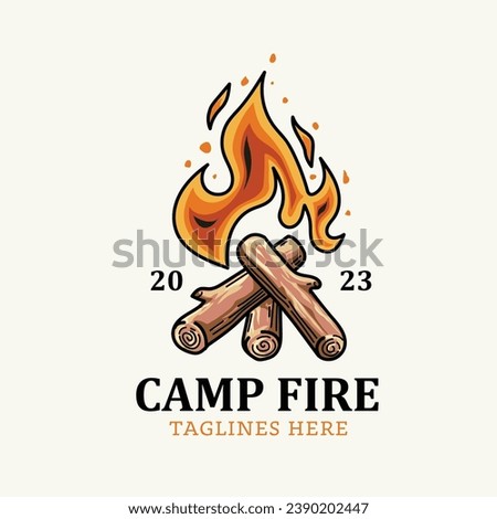 Bonfire icon vector design. Burning bonfire with wood, Burning campfire or bonfire on wooden logs isolated on white background. Design element of flame on firewood. 