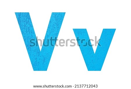 Alphabet uppercase and lowercase letters V with wall texture. Blue letter V in upper and lower case isolated on white background. Photo stock © 