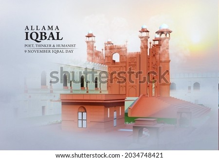 Allama Muhammad Iqbal. 9 November. Iqbal Day. 3D Render of Tomb
