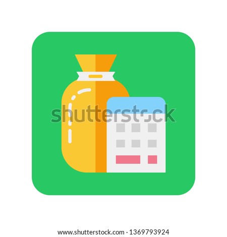 Money bag and calendar flat color icon. Budget planning. Quick loans. Passive income. Symbol for web page, mobile app, banner, social media. Pictogram UI/UX user interface. Vector clip art.