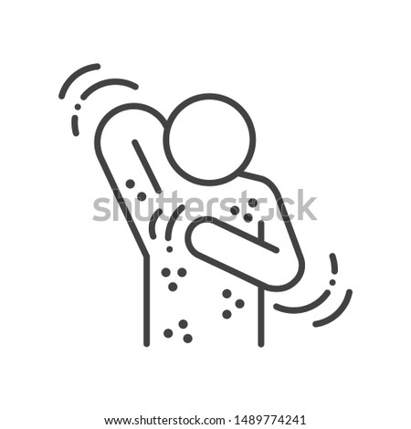 Allergy symptoms line black icon. Skin rash. Dermatological diseases. Itchy spots on body. Sign for web page, mobile app, button, logo. Vector isolated element. Editable stroke.