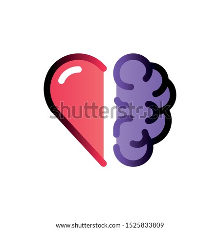 Heart vs brain color line icon. Abstract creative concept. Sign work as team. Conflict between emotions and rational thinking. Pictogram for web, mobile app. UI/UX design element. Editable stroke. 