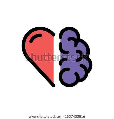 Heart vs brain color line icon. Abstract creative concept. Sign work as team. Conflict between emotions and rational thinking. Pictogram for web, mobile app. UI/UX design element. Editable stroke. 