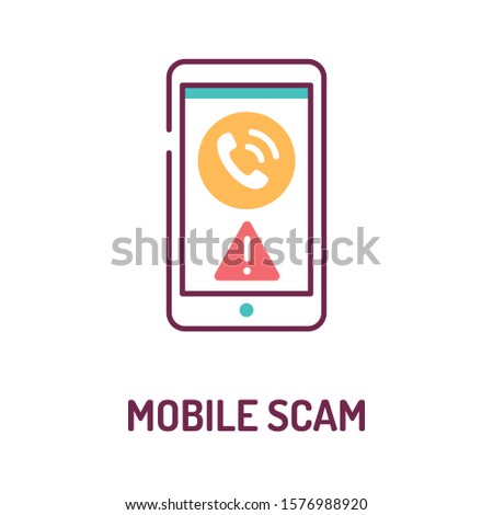 Mobile scam color line icon on white background. Phone call from an unknown number. Phone Call Security. Pictogram for web page, mobile app, promo. UI UX GUI design element. Editable stroke.