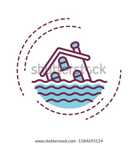 Flood color line icon. An overflow of water that submerges land that is usually dry. Pictogram for web page, mobile app, promo. UI UX GUI design element. Editable stroke.