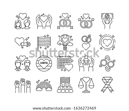 LGBT pride black line icons set. Lesbian, Gay, Bisexual, Transgender. Rainbow free love concept. Human rights and tolerance. Sign for web page, mobile app, social media, logo.