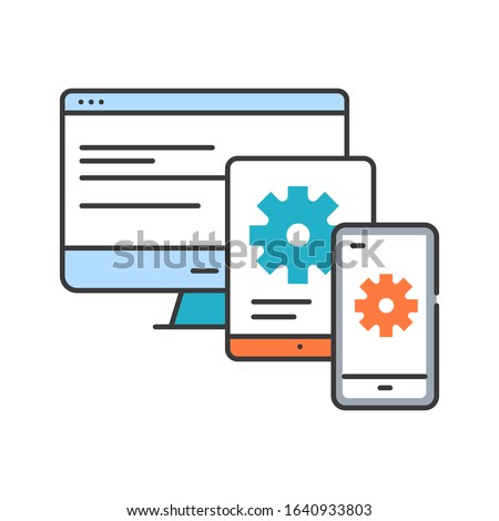 Cross platform app color line icon. Refers to the development of mobile apps that can be used on multiple mobile platforms. UI UX GUI design element. Editable stroke.