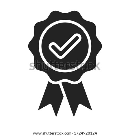 Approved medal, reward black glyph icon. Successful quality concept. Certified, validation element. Sign for web page, mobile app. Vector isolated object.