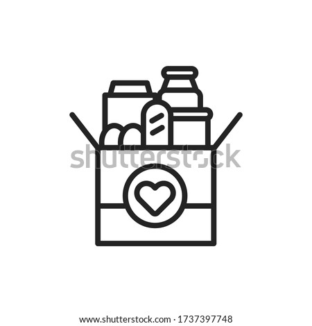 Donation box of food line black icon. Food Bank simple concept. Charity illustration. Sign for web page, mobile app, banner. UI UX user interface. Vector isolated object. Editable stroke.