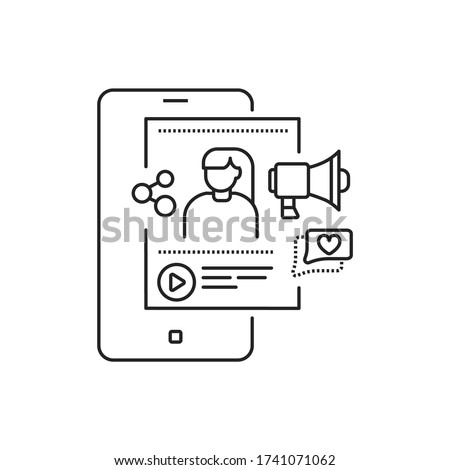 Blogger black line icon. Social media information sign. Content promotion in smartphone. Pictogram for web page, mobile app, promo. UI UX GUI design element. Editable stroke.