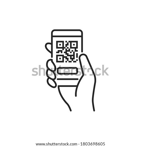 Mobile application, QR code scanning in smartphone black line icon. City transport rental. Pictogram for web, mobile app, promo. UI UX design element 商業照片 © 