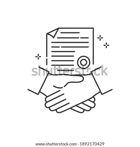 Business deal black line icon. Handshake, partnership, cooperation.Crowdfunding. Sign for web page, app. UI UX GUI design element. Editable stroke.