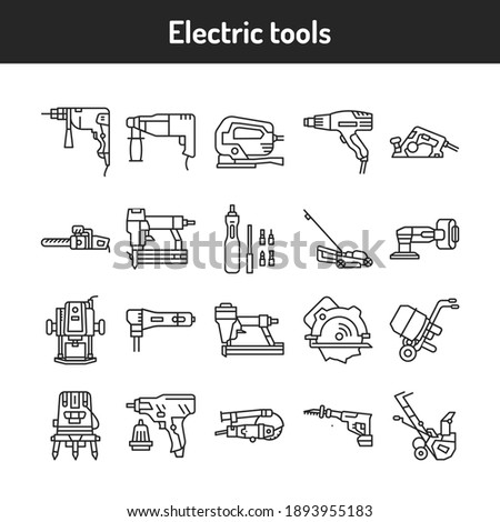 Electric tools color line icons set. Subject matter experts. Pictograms for web page, mobile app, promo. UI UX GUI design element. Editable stroke.