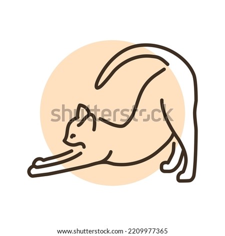 Happy cat stretches color line icon. Pictogram for web page, mobile app, promo.