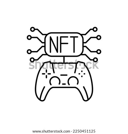 Nft gamefi color line icon. Blockchain technology in digital crypto art. Pictogram for web page.