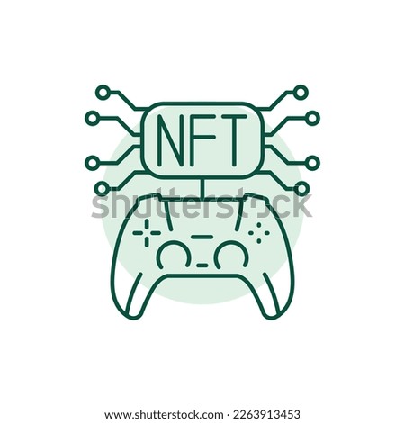 Nft gamefi color line icon. Blockchain technology in digital crypto art. Pictogram for web page.