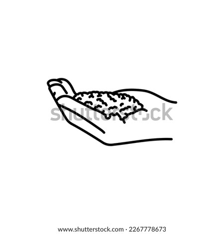 Hand holding polymer granules black line icon. Ecology pollution. Pictogram for web page, mobile app, promo.