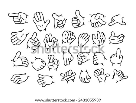 Cartoon gestures line icons set. Character hands. Vector isolated element. Editable stroke.
