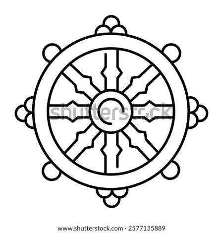 Dharma line icon. Dharmachakra in Buddhism. Vector isolated element. Editable stroke.