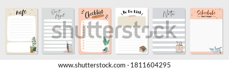 Set of planners and to do list with home interior decor illustrations. Template for agenda, schedule, planners, checklists, notebooks, cards and other stationery. Foto d'archivio © 