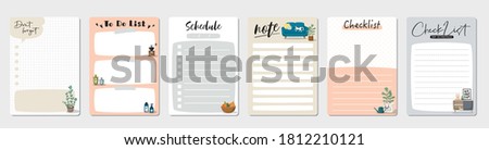 Set of planners and to do list with home interior decor illustrations. Template for agenda, schedule, planners, checklists, notebooks, cards and other stationery