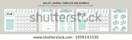 Set of planners with cute floral doodles.  Template for agenda, schedule, planners, checklists, bullet journal, notebook and other stationery.